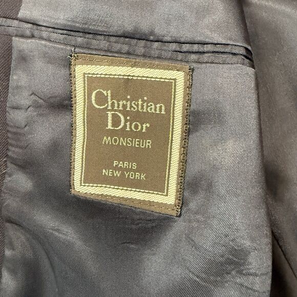 Vtg Christian Dior 39L Monsieur Double Breasted Blue Blazer Gold Button Preppy - Picture 5 of 13